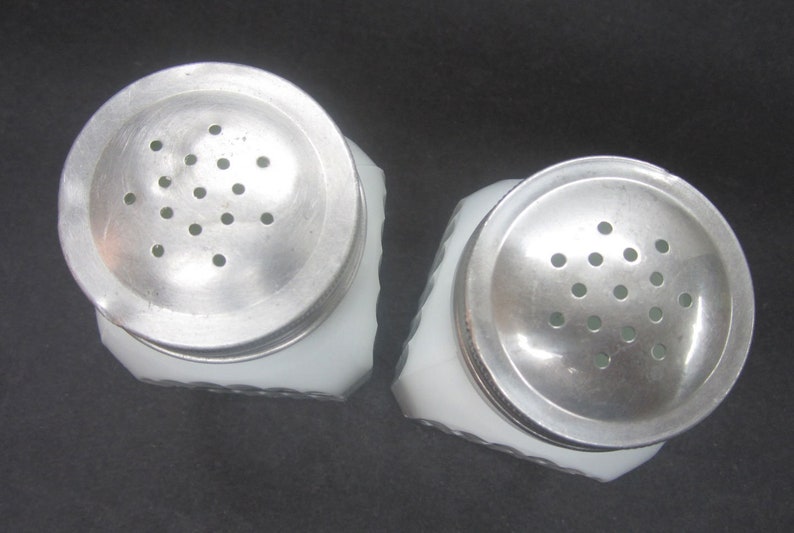 Hocking White Milk Glass Vitrock Range Shakers SALT PEPPER Depression Glass