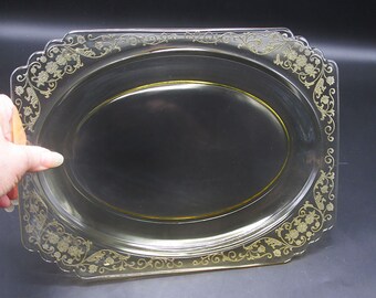Fostoria Minuet Etch Topaz Yellow Serving Platter or Tray