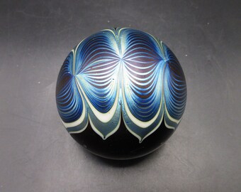 1978 Correia Iridescent Pulled Feather Paperweight Studio Art Glass Signed