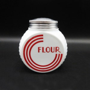 Fire King Vitrock Red Circle FLOUR Range Shaker Depression Kitchen Glass image 1