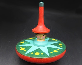 Vintage Breitschwerdt Holzspielzeug Colorful Wood Spinning Top Germany Toys