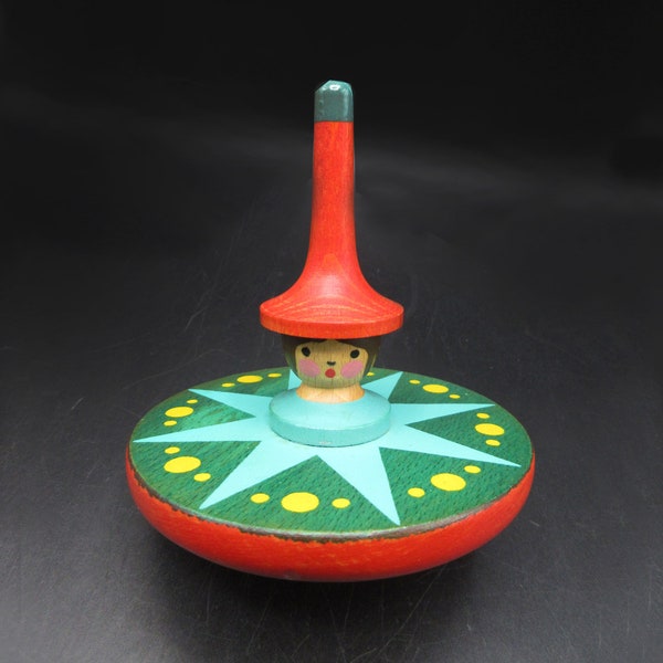 Vintage Breitschwerdt Holzspielzeug Colorful Wood Spinning Top Germany Toys