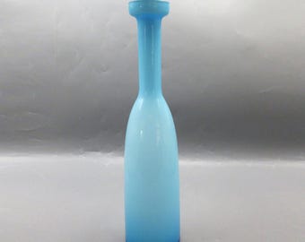 Vintage Blue Cased Glass Decanter and Stopper Pastel Aqua Opal MCM Style Bottle
