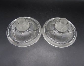 Signed Verlys Water Lily Satin Glass Candle Holders - Original Labels