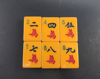 6 Butterscotch Bakelite Craks Mahjong Tiles, Character Tile Replacement, for Jewelry Crafts - Tested