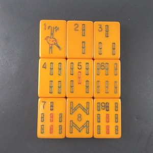 9 Bakelite Mah Jongg Bamboo Tiles - Butterscotch Bams Bird, Replacement, Jewelry Crafts - Tested