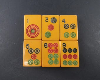 6 Butterscotch Bakelite Dots Mahjong Tiles, Tile Replacement, for Jewelry Crafts - Tested