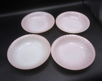 4 Fire King Pink Swirl 7 5/8” Soup Bowls - Signed - Vintage Kitchen Glass