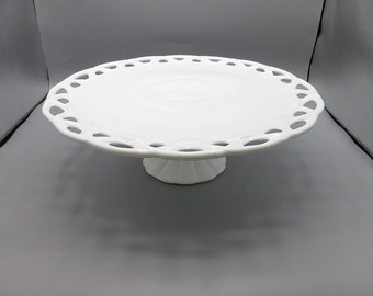 Colony Milk Glass Lace Edge Cake Stand Mid Century Indiana Pedestal Large Cake Plate