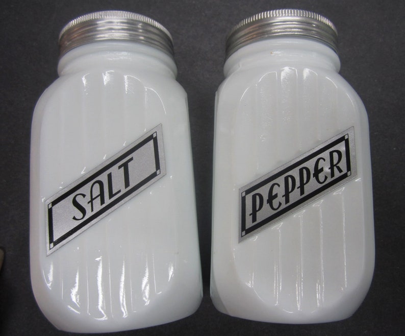 Hocking White Milk Glass Vitrock Range Shakers SALT PEPPER Depression Glass