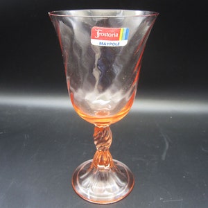 6 Fostoria Maypole Peach 6 5/8 Wine Glasses Spiral Optic Original Labels Unused image 2