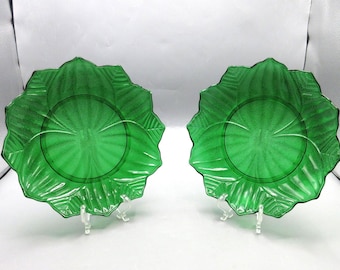 Fire King Forest Green Leaf Salad Dessert Plates
