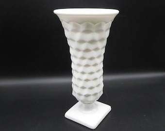 Fostoria American White Milk Glass Flared Vase Square Foot 1950s