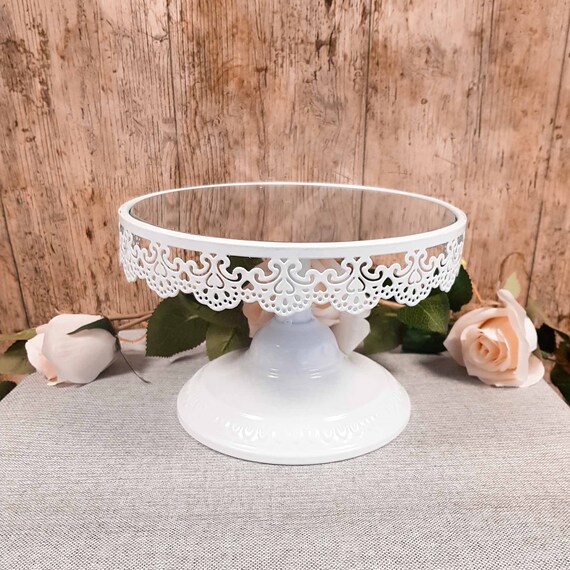 Vintage White Lace Mirror Cake Stand Display Kitchen Dining Room