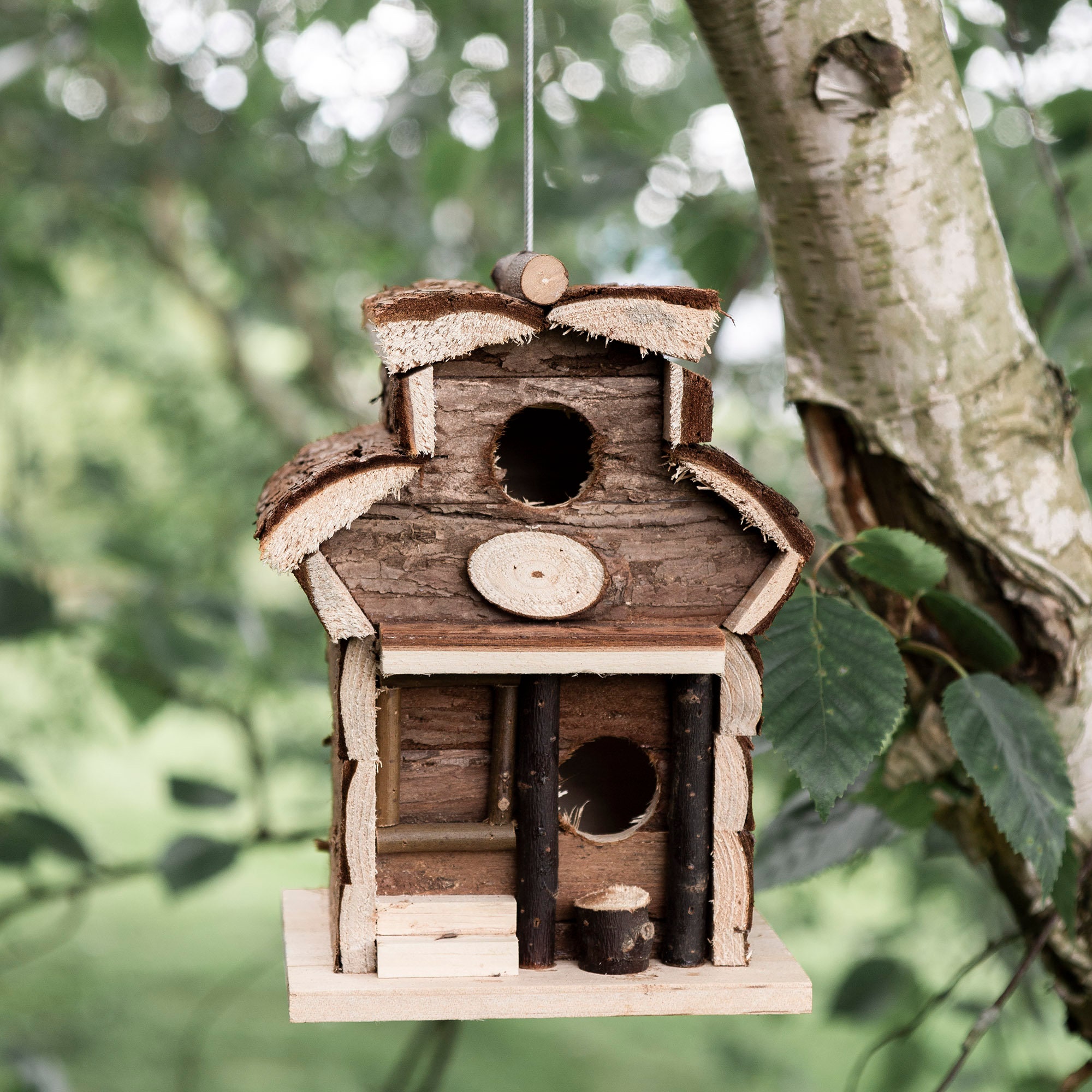 Wooden Hanging Bird House Hotel Natural Wood Wild Bird Etsy