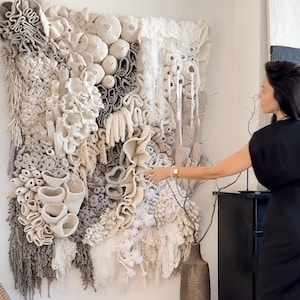 Gewebter Wandteppich | Faserkunst | strukturierte Kunst | Korallenriff-Wandgestaltung | großes Makramee | Faserkunst, 3D-strukturierte Wandkunst | Wandskulptur