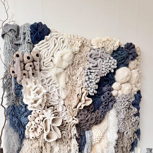 Wandbehänge aus Korallenriff-Faserkunst, dekorative Wandteppiche, abstrakte Kunst, Wandteppich, Makramee-Wandbehänge, Textilkunst