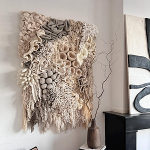 Wandbehänge aus Korallenriff-Faserkunst, dekorative Wandteppiche, abstrakte Kunst, Wandteppich, Makramee-Wandbehänge, Textilkunst