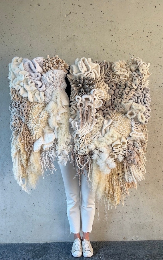 Textile Art: Coral Reef-inspired Large Macrame, Woven Tapestry