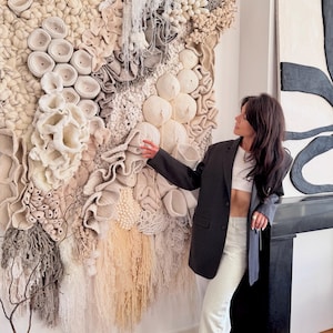 Tapiz tejido | arte de fibra | arte texturizado | entrega de pared de arrecife de coral | gran macramé | Arte de fibra, arte de pared texturizado 3D | escultura de pared
