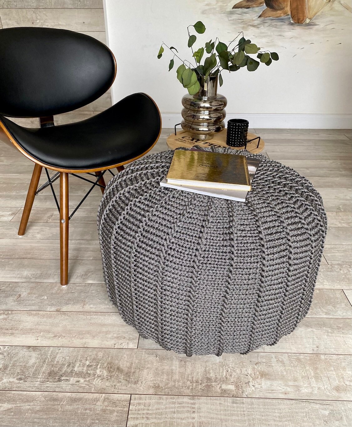 Gray outdoor waterproof floor pouf ottoman knitted pouf Etsy