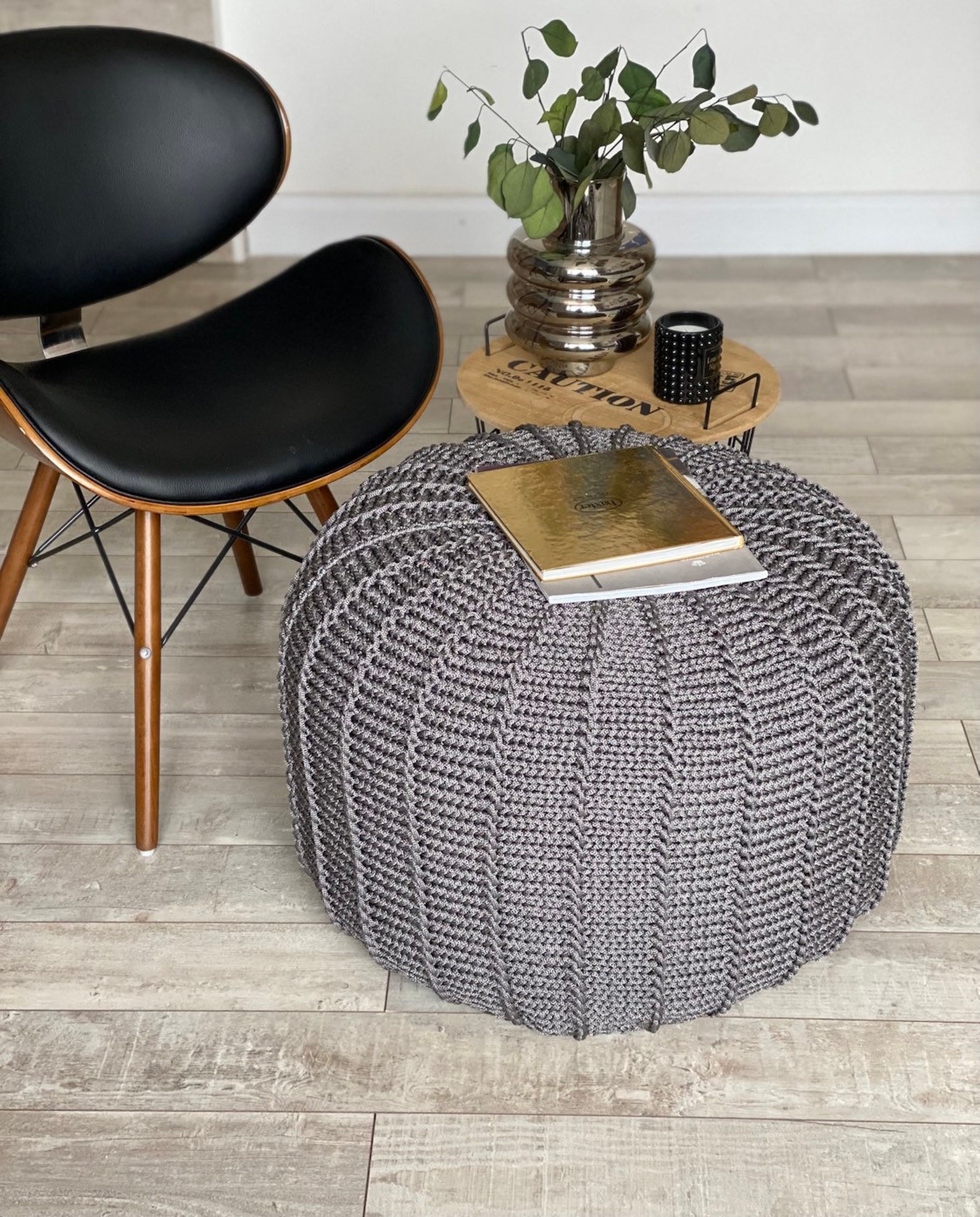 Gray outdoor waterproof floor pouf ottoman knitted pouf Etsy