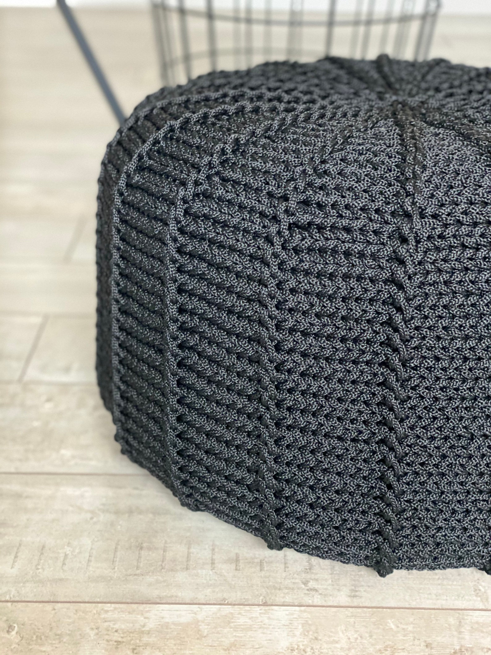 Black outdoor waterproof floor pouf ottoman knitted pouf Etsy
