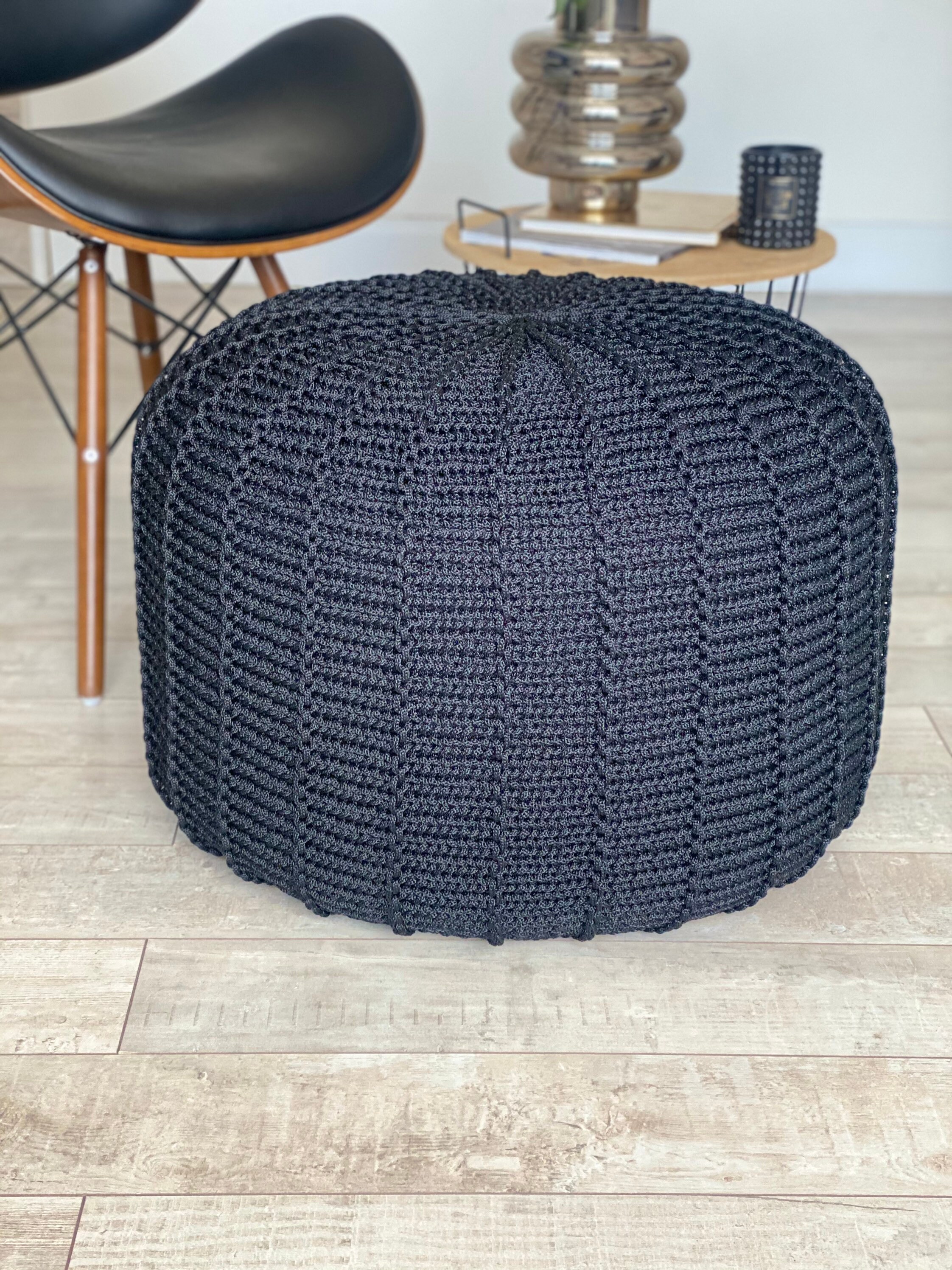 Black outdoor waterproof floor pouf ottoman knitted pouf Etsy