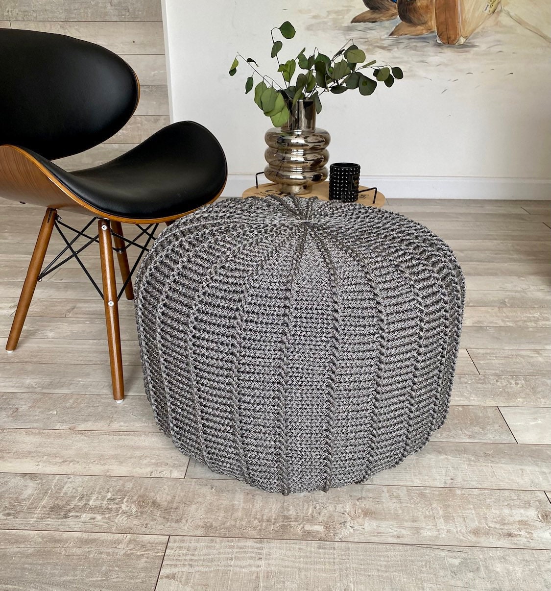 Gray outdoor waterproof floor pouf ottoman knitted pouf Etsy