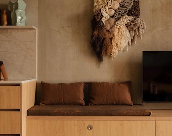 Gran obra de arte mural personalizada en fibra | Escultura mural texturizada | Arte para interiores en tonos neutros