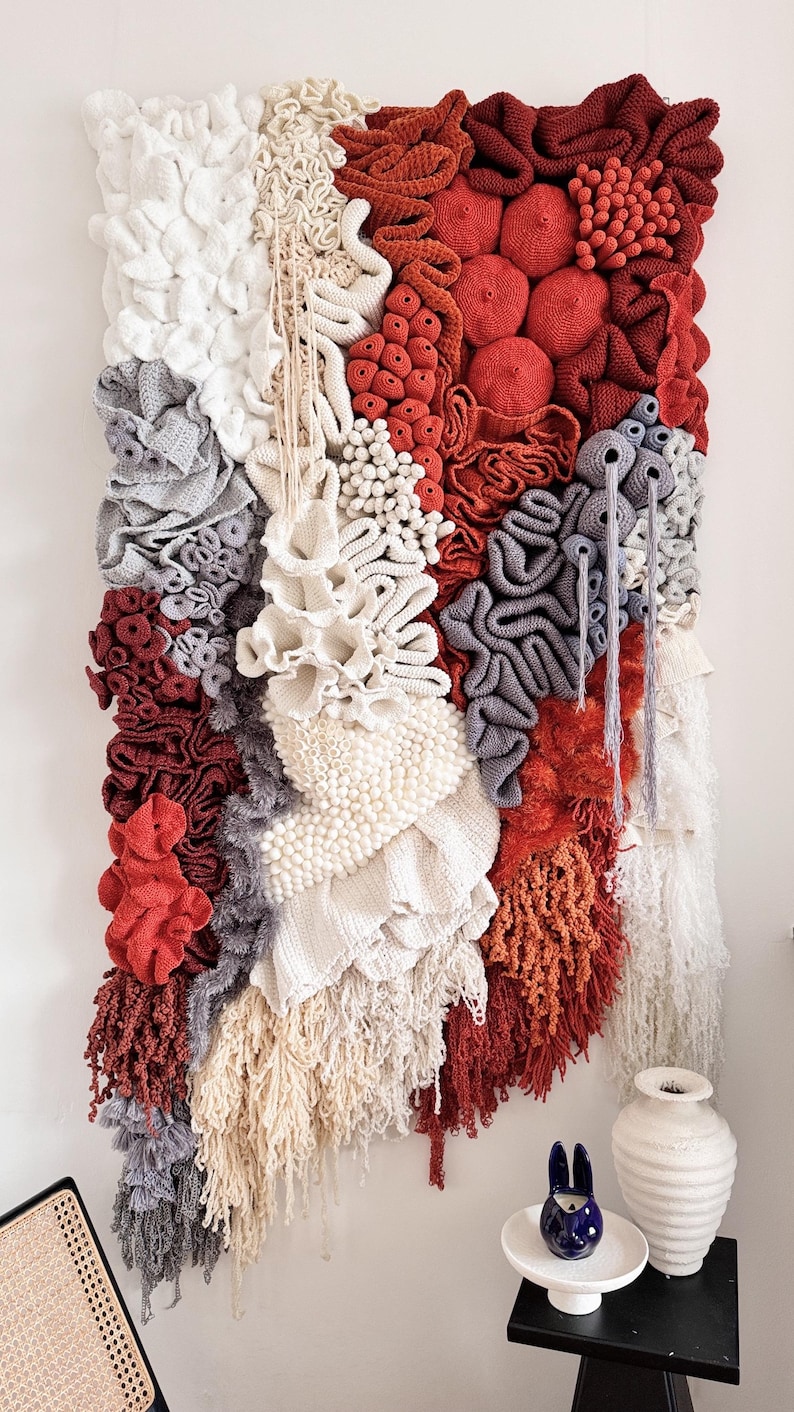 Woven Tapestry Fiber Art Textured Art Coral Reef Wall Hanging Large
