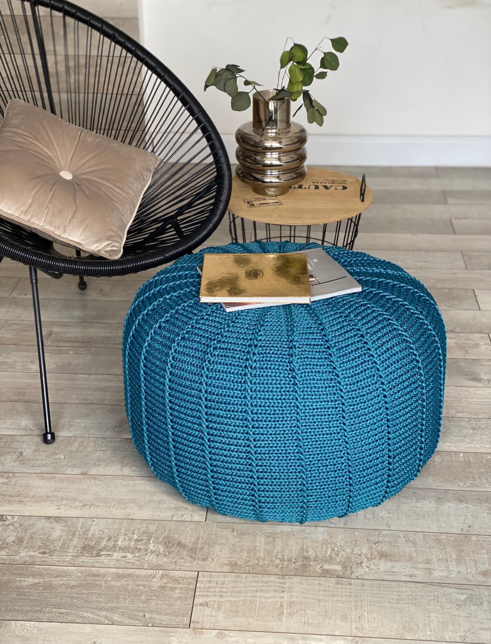 Outdoor waterproof floor pouf ottoman knitted pouf knit | Etsy