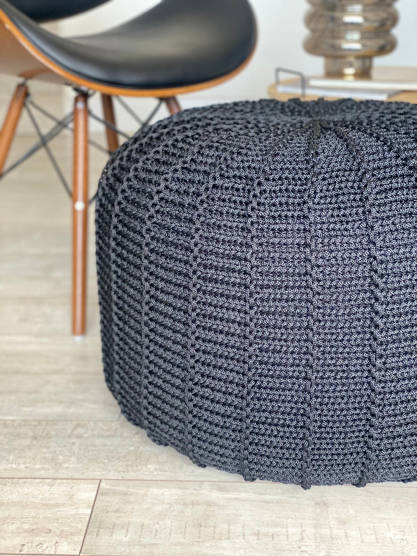 Black outdoor waterproof floor pouf ottoman knitted pouf Etsy