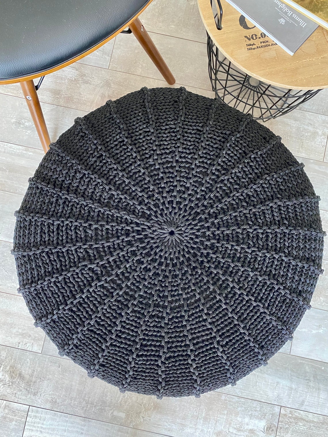 Black outdoor waterproof floor pouf ottoman knitted pouf Etsy