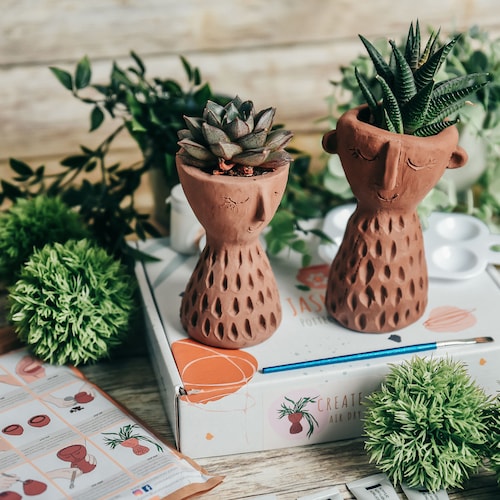DIY Clay Pottery Kit for Two: Plant Pot Head, Air Drying Clay - Etsy