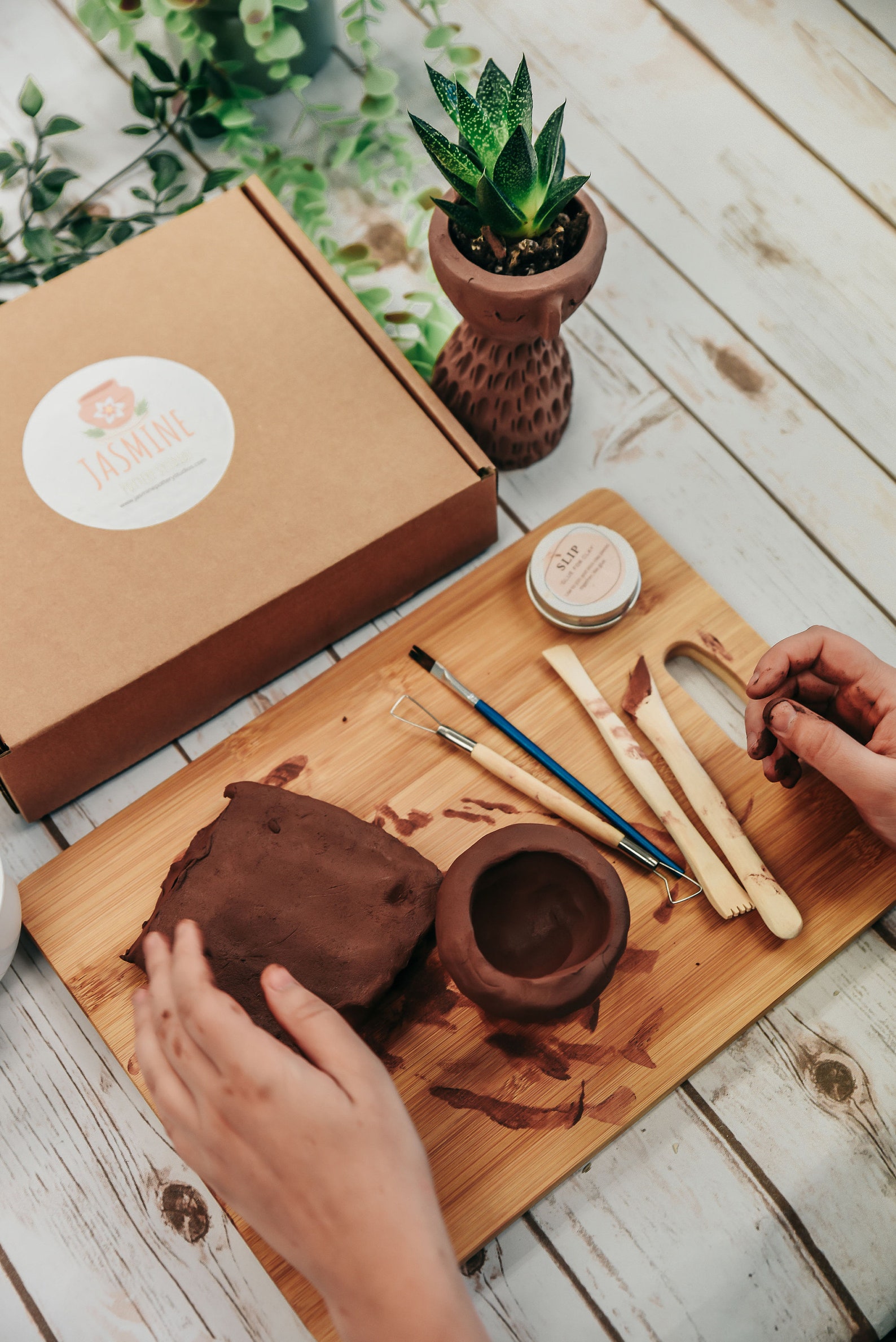 Clay Pottery Kit for 2 Craft Your Own Plant Pot at Home. Air Drying