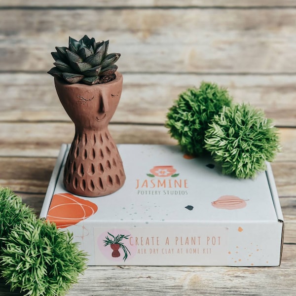 DIY Clay Plant Pot Kit: Air Dry Pottery, Home Decor Craft