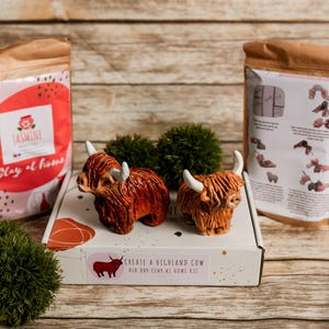 Highland Cow Clay Kit for 2 – DIY Pottery Craft Kit – Couples' Creative Activity – Air Dry Clay with Tools & Tutorial