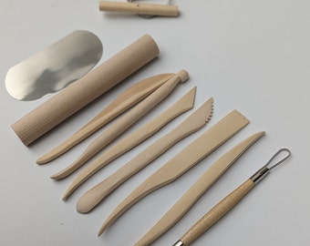 Pottery tool kit - 10 piece set. Air dry clay. Beginners pottery set.