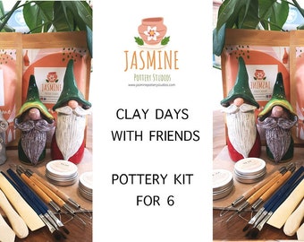 Clay Pottery Kit for 6 - Craft Your Own DIY Gnome. Air Drying Clay. Family craft kit. Christmas Party game. Festive activity.