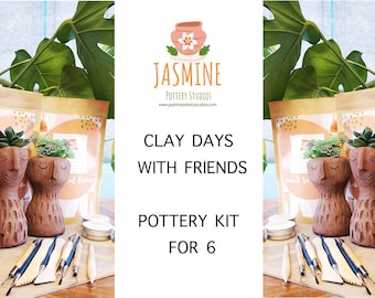 Clay Pottery Kit for 6 - DIY Craft Your Own Plant Pot at Home. Garden Party kit. Air Drying Clay