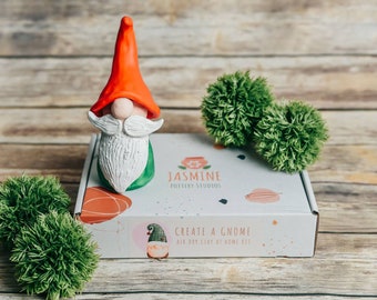 Craft a Gnome at Home. Clay Pottery Kit - Make Your Own DIY Gnome in Air Drying Clay. Birthday, Mothers Day gift for home Décor.