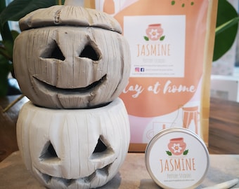 Create a Pumpkin Lantern kit for two  - Air Drying Clay At Home kit. Spooky, Fall  Halloween kit