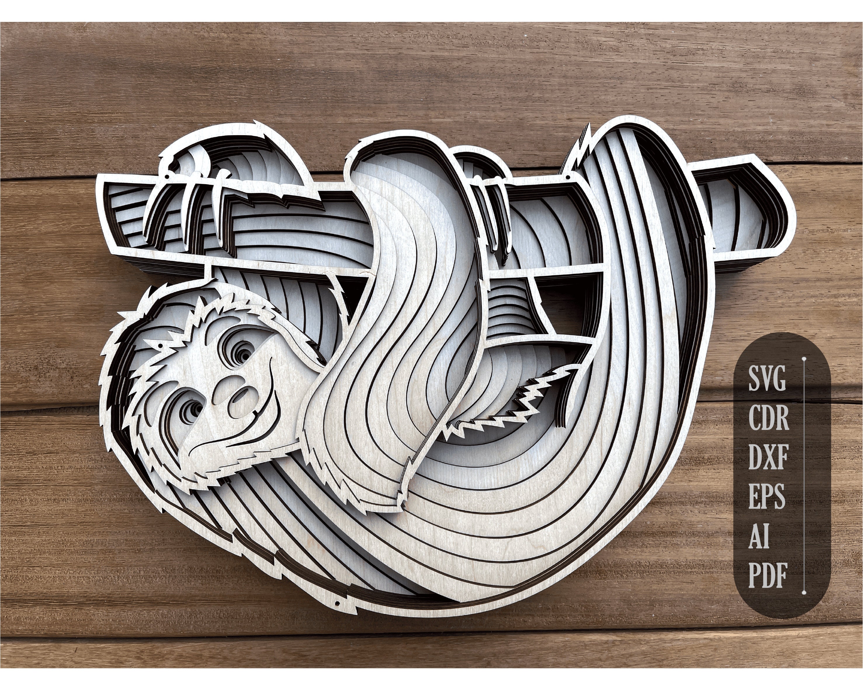 Download 3d Mandala Svg Sloth Svg Laser Cut Files Layered Sloth Etsy