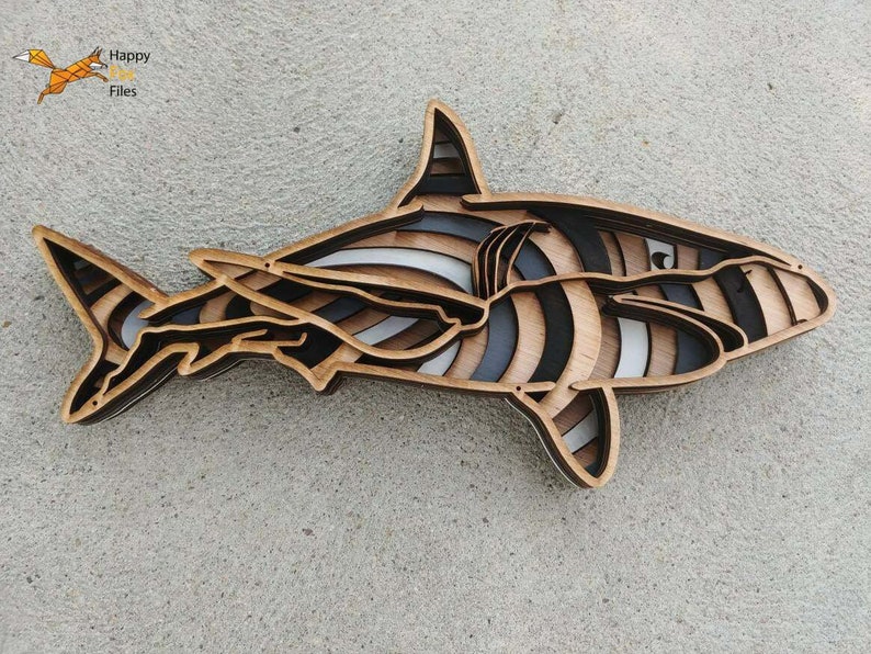 3d mandala svg Shark svg Laser cut Files layered Shark | Etsy