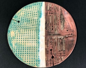 Handmade Ceramic Wall Sculpture, Geometric Art Decor, 9.6 inch