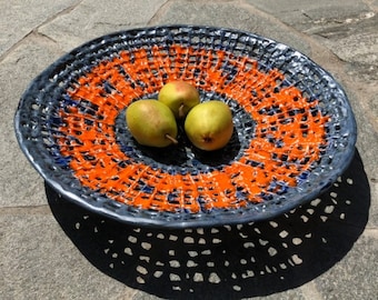 Duża, ręcznie robiona ceramiczna misa na owoce, wyjątkowa miska do serwowania (17 cali)