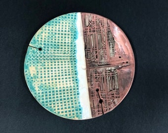 Handmade Ceramic Wall Panel, Modern Bohemian Decor, 12 inch
