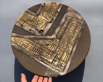 Handmade Black and Gold Ceramic Wall Tile, Modern Art Sculpture