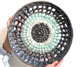 Embossed Porcelain Wall Sculpture, Handmade Ceramic Art (17.5 inch)